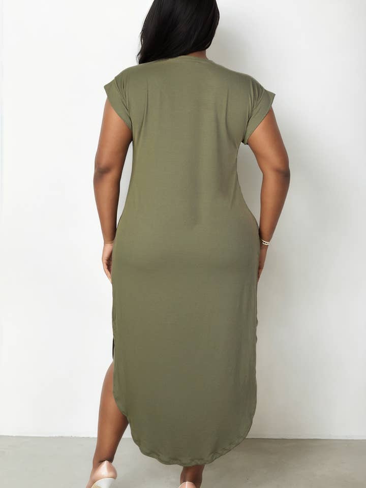 CAPELLA APPAREL - Wholesale Dress - Women's - Plus Size Hidden Pocket Batwing Sleeve V Neck Long Dress7