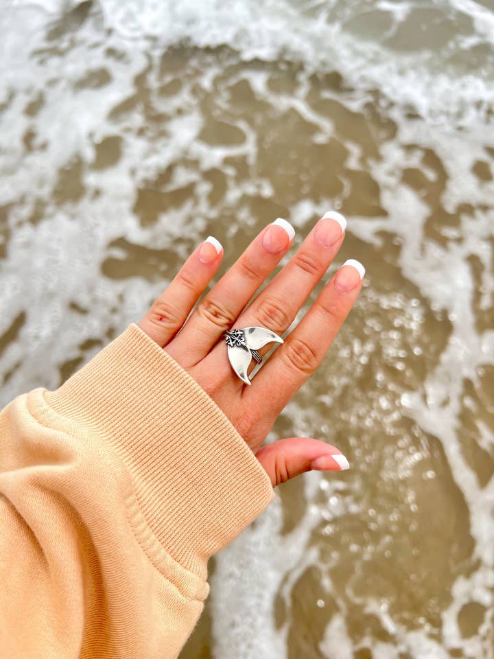 Sterling Silver Mermaid Tail Ring, Ocean Lovers Jewelry for wholesale by 7 Seas Artistry