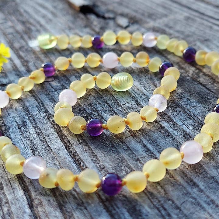 Amber Auksas – Engroshandel Perlehalskæde – Deluxe Baltic Amber m/Rose Quartz Ametyst 17.5" voksen halskæde2