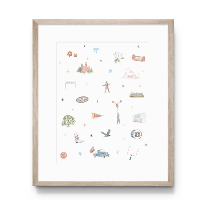 Auburn Illustrative Art Print, Collegiate, Game day for wholesale by Gracefully Made Art