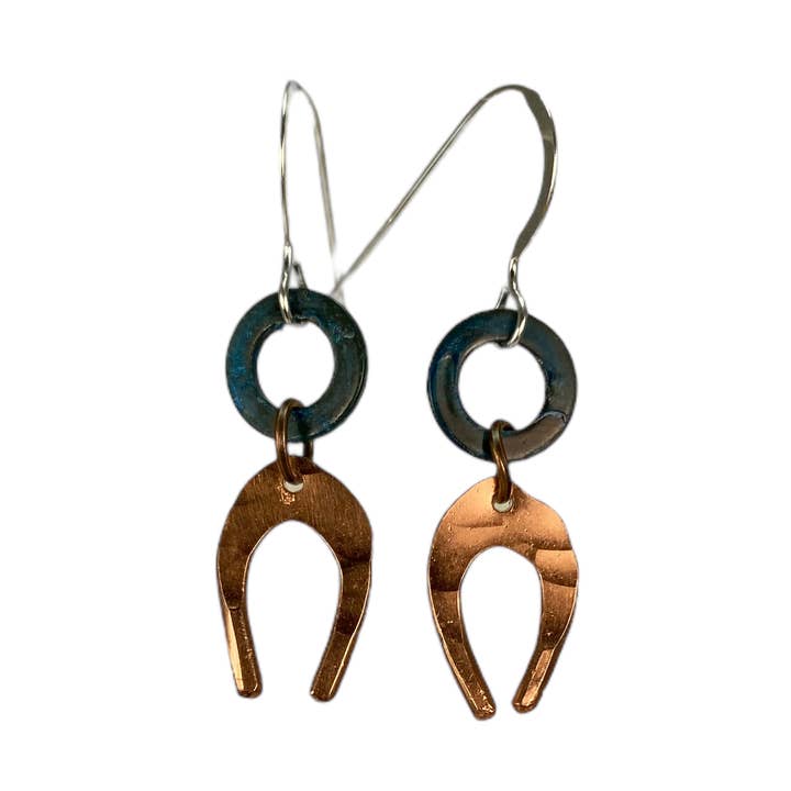 Earring Small Copper Horseshoe with Blue Washer for wholesale by David Stepan