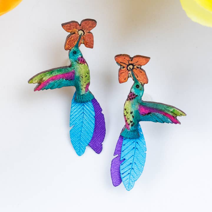 Hummingbird Earrings - Ruby-Throated SM for wholesale by Tulia's Artisan Gallery