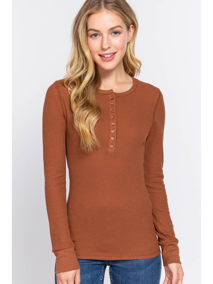 Active Basic | Active USA - Vente Haut en maille – femme - Top thermique à manches longues style henley en maille13