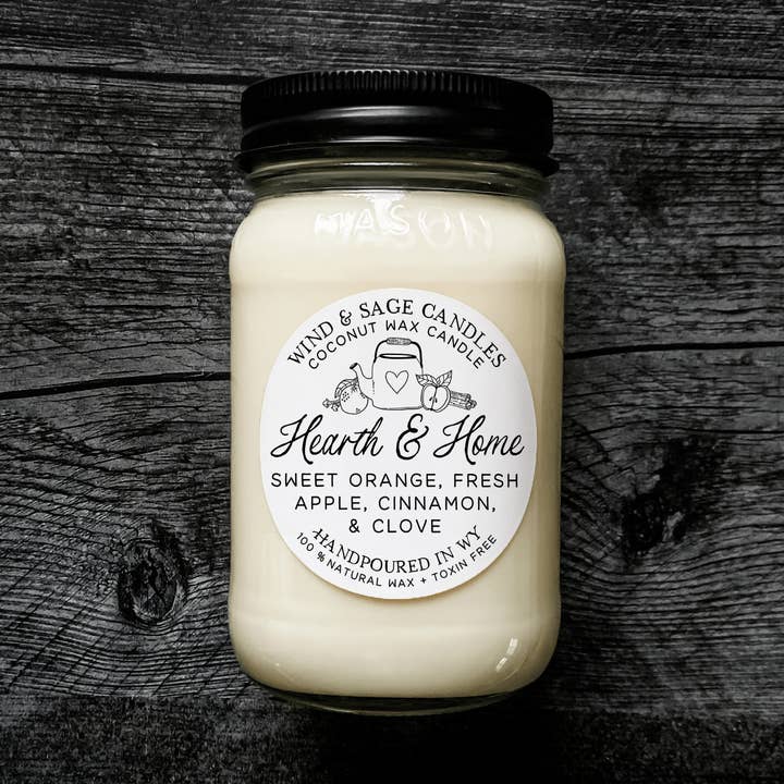 Hearth & Home Mason Jar Candle, 100% Natural Wax for wholesale by Wind & Sage