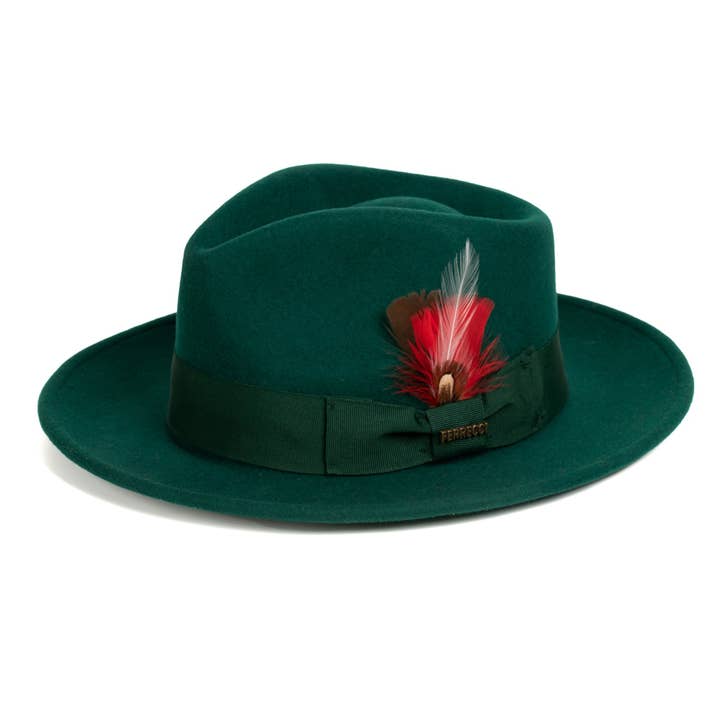 Sombrero Fedora de Lana Australiana 100% Verde Cazador Aplastable para venta al por mayor de Ferrecci