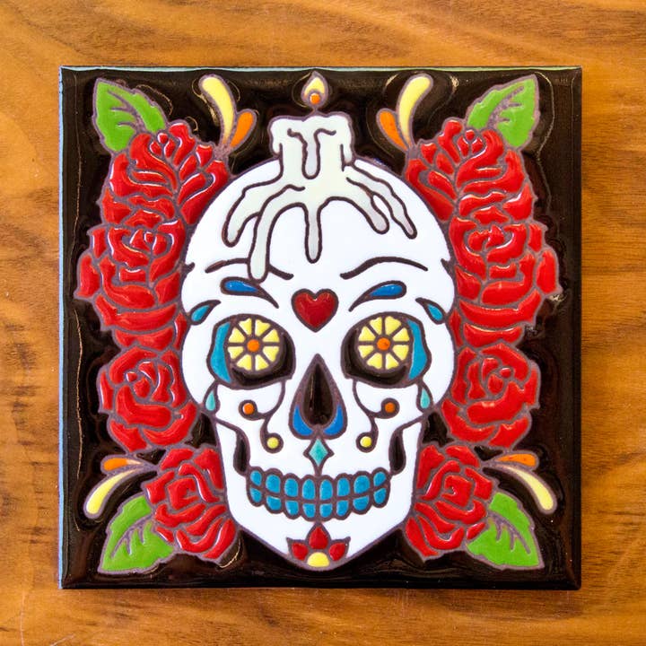 Rose Man Hand Glazed Art Tile Trivet for wholesale by Carly Quinn Designs