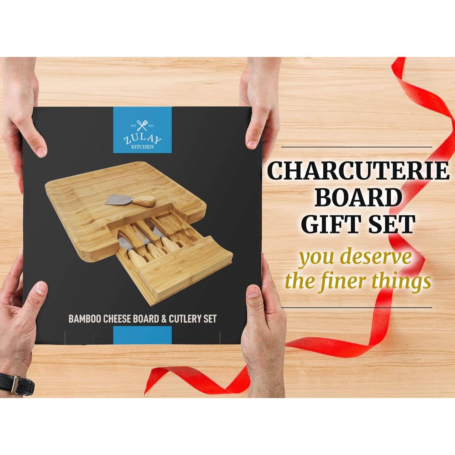 Zulay Kitchen – wholesale Cheese board – Bamboo Cheese Board with Cutlery & Drawer 10