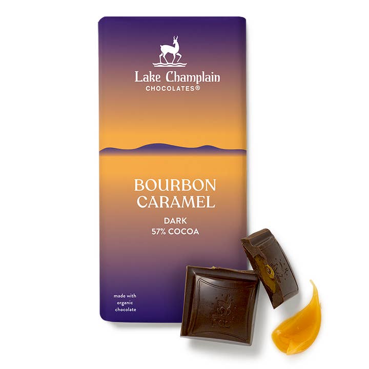 Dark Chocolate, Bourbon Caramel Signature Bar, Fair Trade for wholesale by Lake Champlain Chocolates
