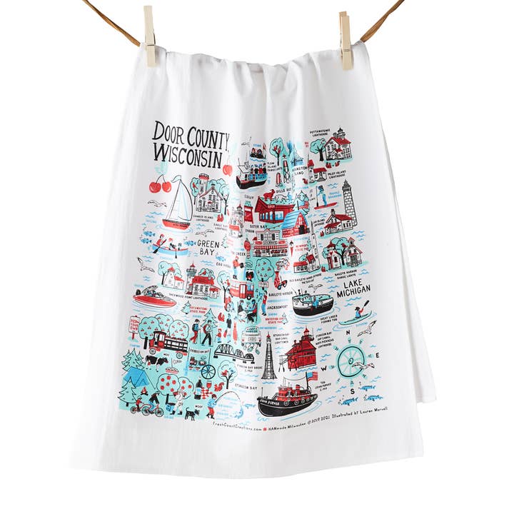 Door County Wisconsin Kitchen Towel for wholesale by HANmade Milwaukee