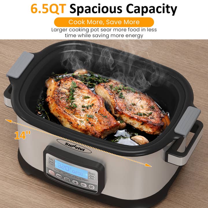 Heynemo - Wholesale Cooking Pot - 11-in-1 Multi Slow Cooker Roaster Oven, 6.5QT Sliver Digital7