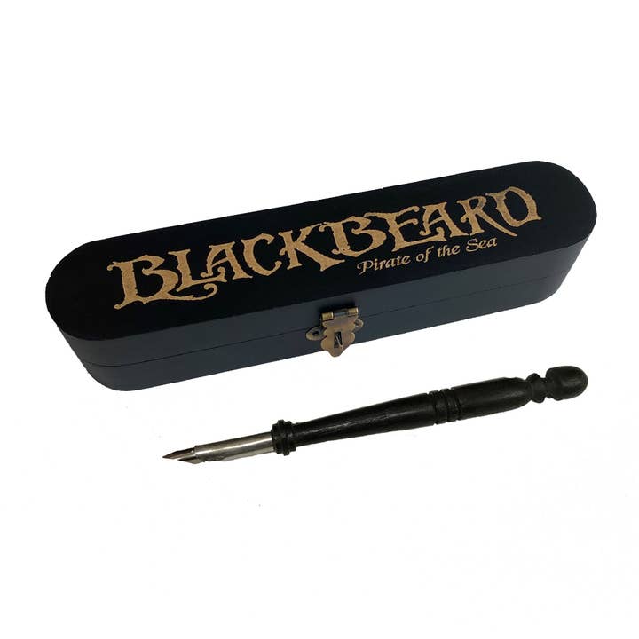 Madison Bay Co. - Historical Home Decor Reproductions - Wholesale Pen - 8"Blackbeard Pirate of the Sea Wood Pen Box w/ Nib Pen