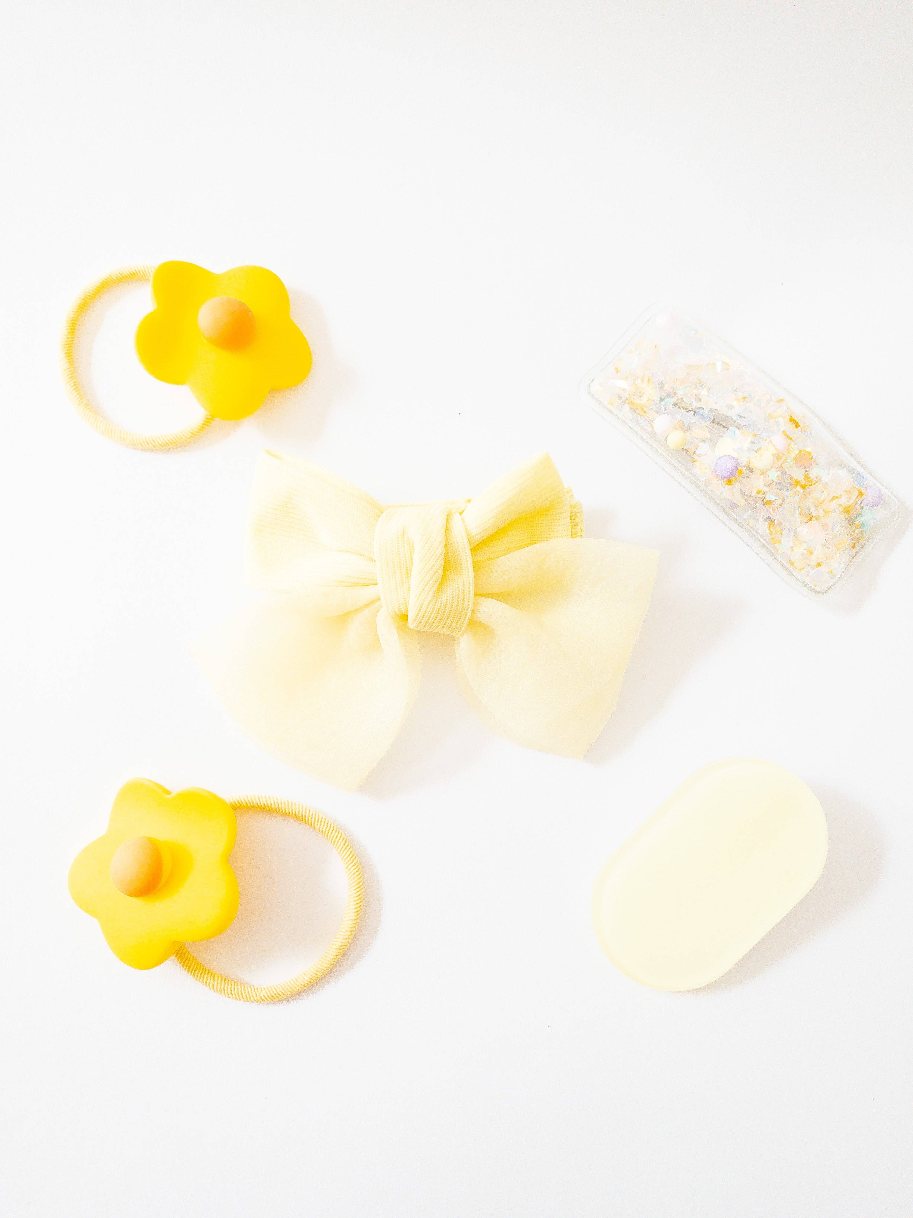Eggy Cakes - Wholesale Haaraccessoireset - kinderen - Shay Bow and Confetti 5-delige haarclipset6