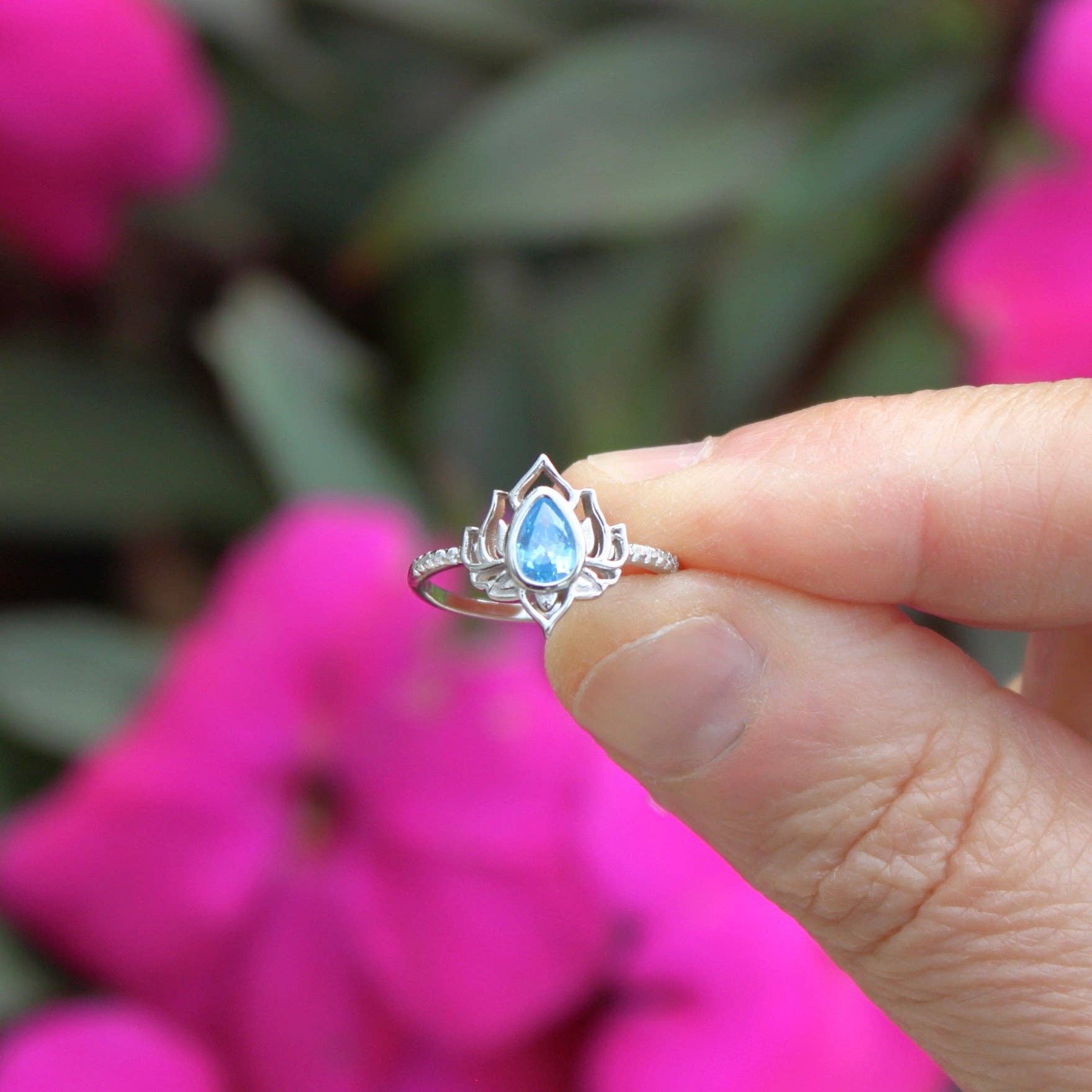 Moonrise Jewelry - Wholesale Single Stone/Solitaire Ring - R-78 Blue Topaz Lotus Ring8