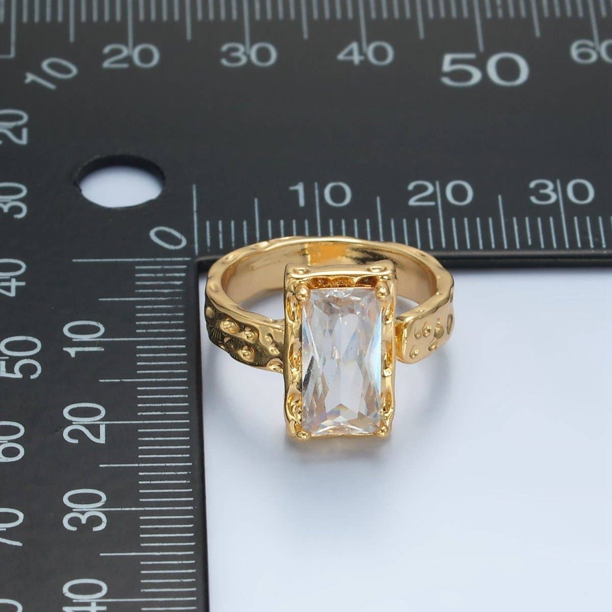 Aim Eternal - Wholesale Band/Stacked Ring - 24K Gold Filled Clear CZ Baguette Hammered Wrap Band Ring | U3202