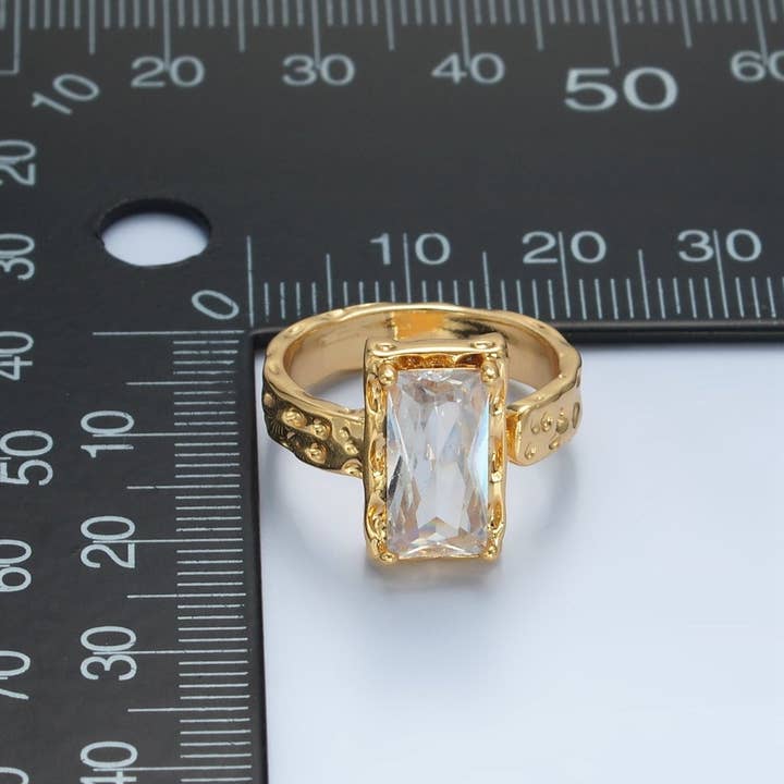 Aim Eternal - Wholesale Band/Stacked Ring - 24K Gold Filled Clear CZ Baguette Hammered Wrap Band Ring | U3202
