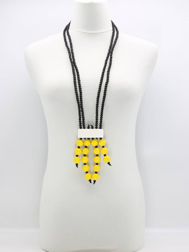 2-strand Small Wooden Beads Necklace With Beads Pendent for wholesale by Jianhui London