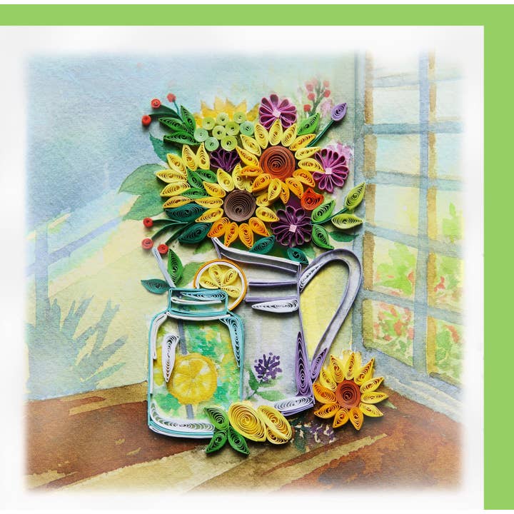 Sunflower with lemon vase by the window - FL-56 for wholesale by YoderDo Quilling Greeting Cards