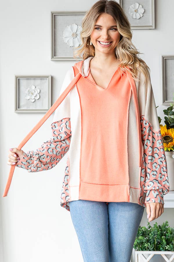 7th Ray – Hoodie – Mulher por atacado – Camisola com Capuz e Cordão, Decote em V, com Blocos de Cor e Patchwork T542513