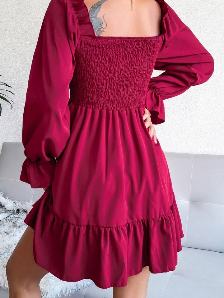 Lily Clothing - Wholesale Dress - Women's - WOMEN SMOCKED FRILL SLEEVE LOOSE FIT RUFFLE DRESS_CWDSD1726