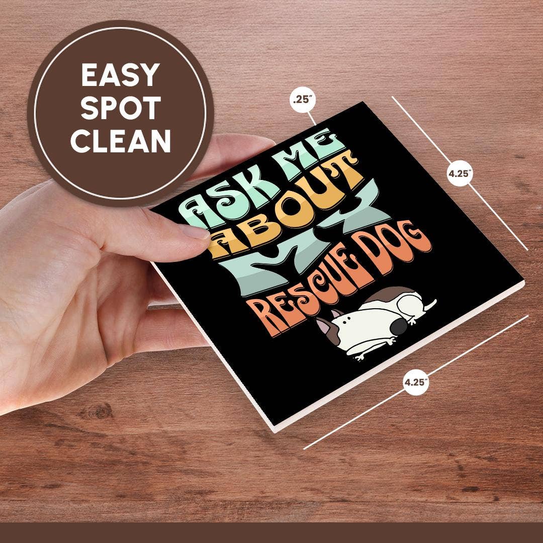 3dRose - Wholesale Coasters - 3dRose, Cute funny Ask me about my Rescue Dog Pets and Bull Terrier, Coaster6