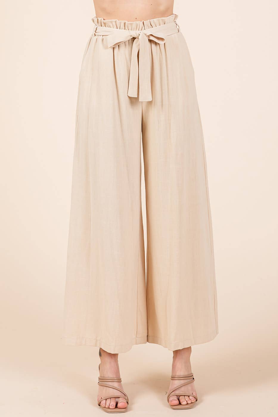 mittoshop - Wholesale Pants - Women's - PAPER BAG TIE DETAIL WIDE LEG PANTS36