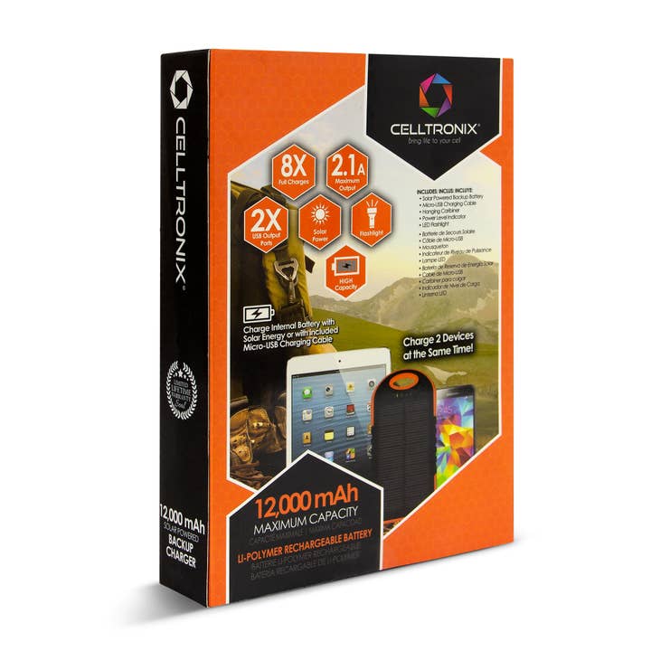 Cloudz - Wholesale Portable Charger - Celltronix MCX 12,000 mAh Solar & Cable Portable Charger