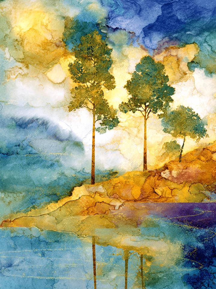 Watercolor Mountain Trees Nature Art Print - 8"x10" Artwork for 11"x14" Frame for wholesale by Mowbi