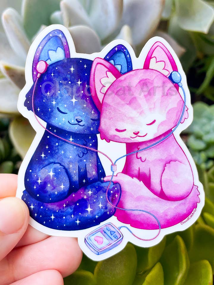 Kitty Tunes - Couple de Chats Musiciens - Autocollant Vinyle pour la vente par Cloud Cat Arts