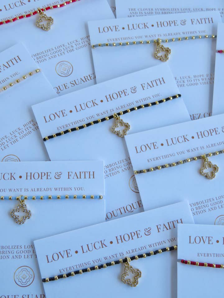 Ashlyn Clover Cord Bracelet - Love • Luck • Hope & Faith for wholesale by Boutique Suarez Co.