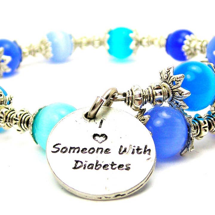 I Love Someone With Diabetes Cat's Eye Beaded Wrap Bracelet for wholesale by Chubby Chico Charms