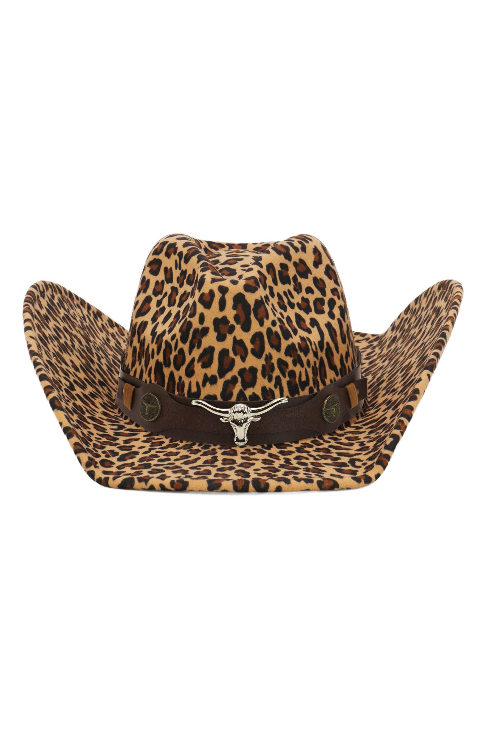 Cap Zone - Wholesale Cowboy Hat - Women's - Brown Longhorn Faux Leopard Felt Cowboy Hat1