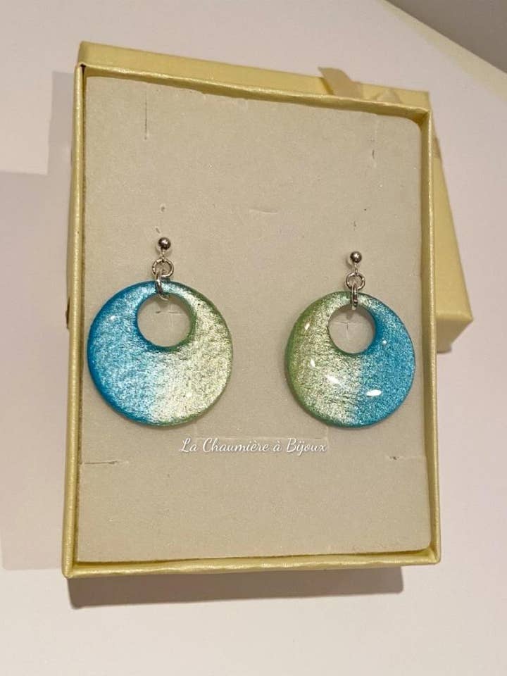 Earrings - Pearl blue and yellow gradient for wholesale by La Chaumière à Bijoux