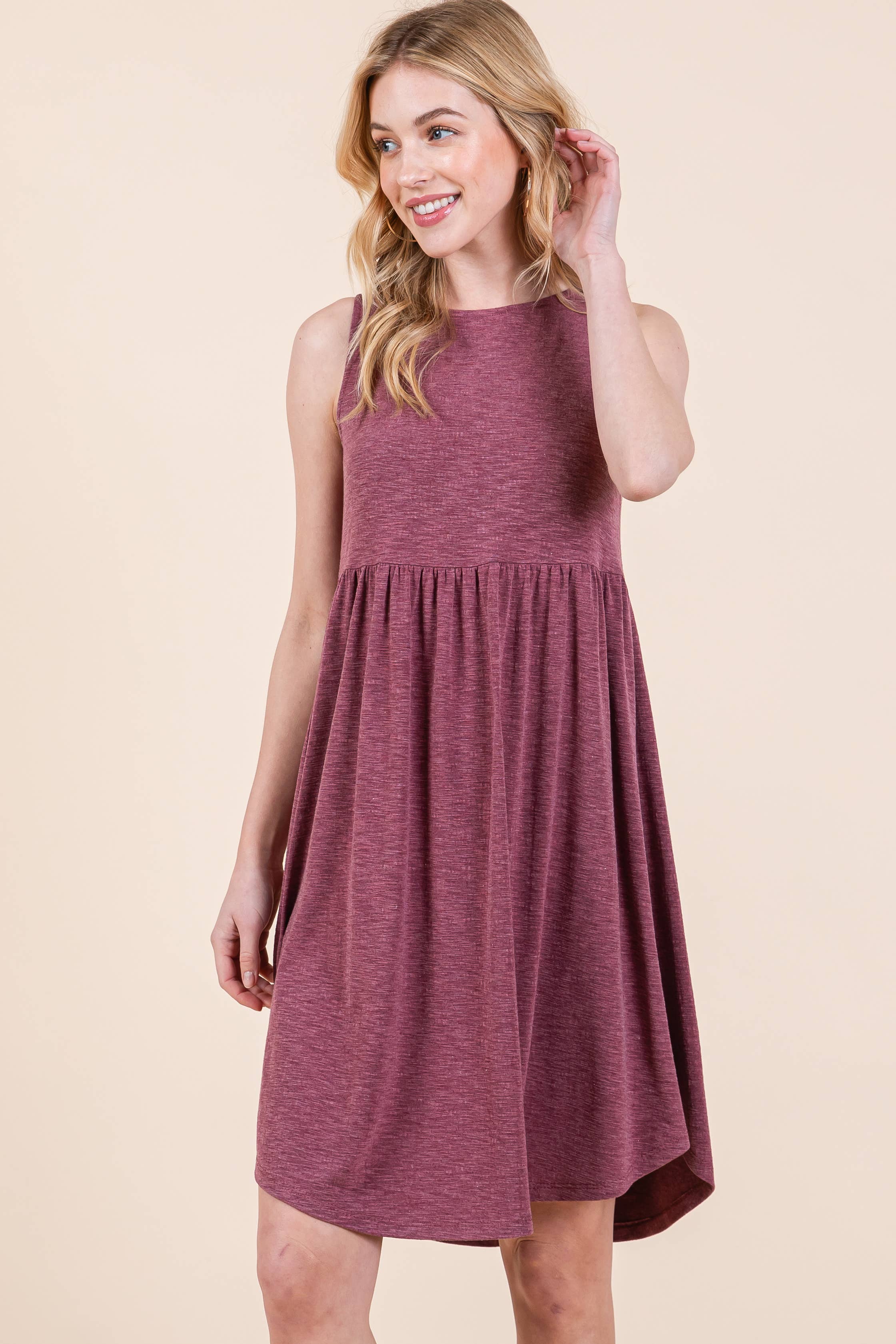 Emerald Collection - Wholesale Dress - Women's - ETK-9342-PL Plus Size Solid Babydoll Sleeveless Knee Dress0