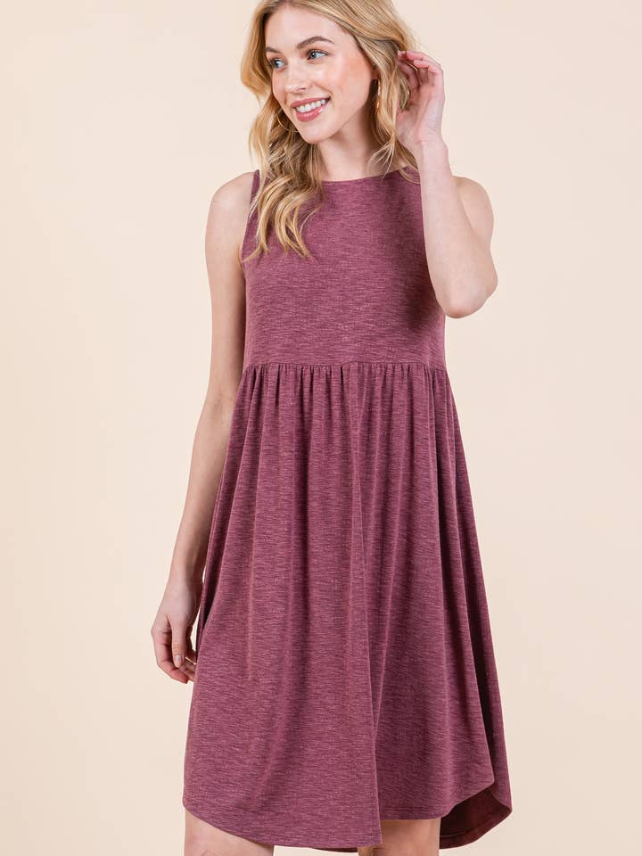 Emerald Collection - Wholesale Dress - Women's - ETK-9342-PL Plus Size Solid Babydoll Sleeveless Knee Dress0