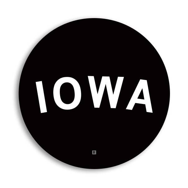 Iowa Curved Logo Mini Circle Sticker for wholesale by RAYGUN