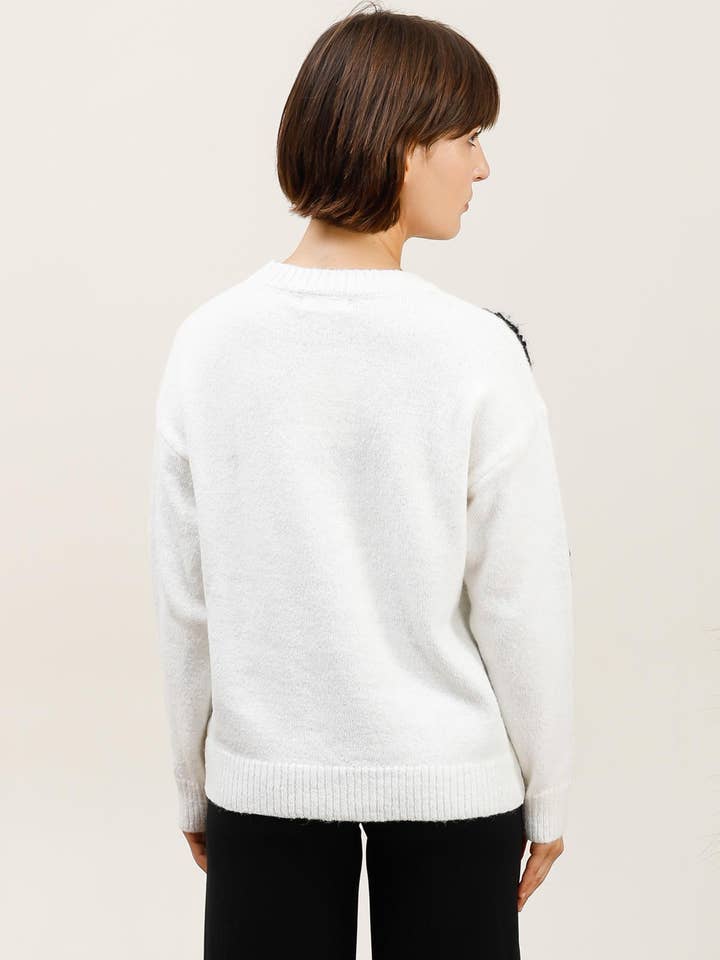 DIX-ONZE - Vendita all'ingrosso Maglione tricot - Donna - Maglione Morbido con Fiori Ricamati – Dettaglio in Rilievo3