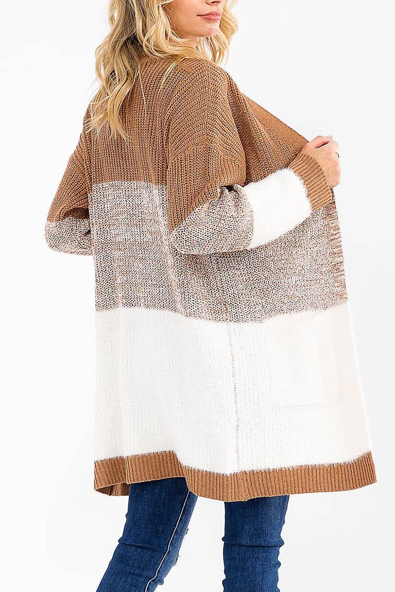 ROUSSEAU - Vendita all'ingrosso Cardigan - Donna - CARDIGAN COLORBLOCK A MANICHE LUNGHE CON TASCHE FRONTALI APERTE13