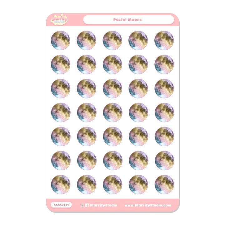 Pastel Moons Sticker Sheet for wholesale by Pastel Dreamer, LLC.
