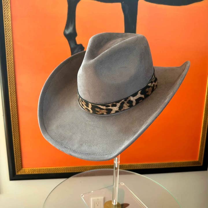 Bella Betty - Wholesale Cowboy Hat - Women's - Fashion Vegan Suede Cowboy hat W/ Leopard Belt 5