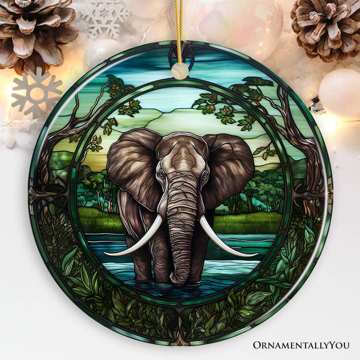 OrnamentallyYou - Wholesale Ornament - African Elephant Stained Glass Style Ceramic Ornament0