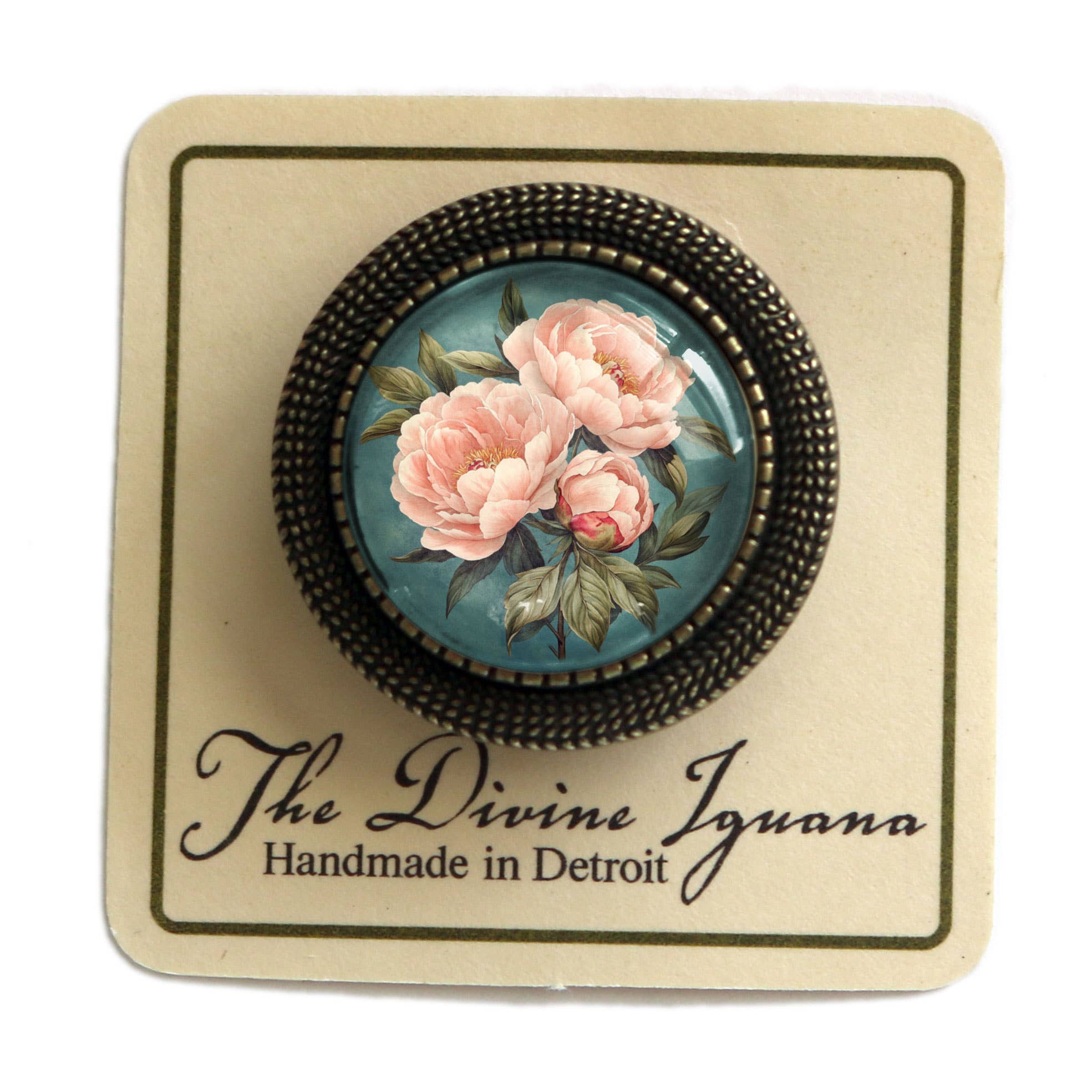 The Divine Iguana - Wholesale Brooch - Pink Peony Spring Floral Cottage Core Brooch 1
