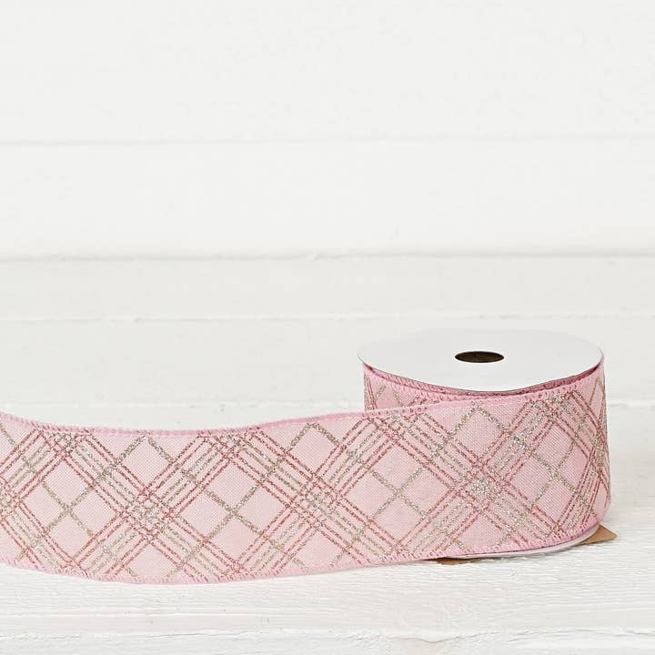 Impressive Enterprises, Inc. - Wholesale Ribbon - Gift Wrapping - R32936-Wired Ribbon-Rose and Silver Checkers (2.5inW)