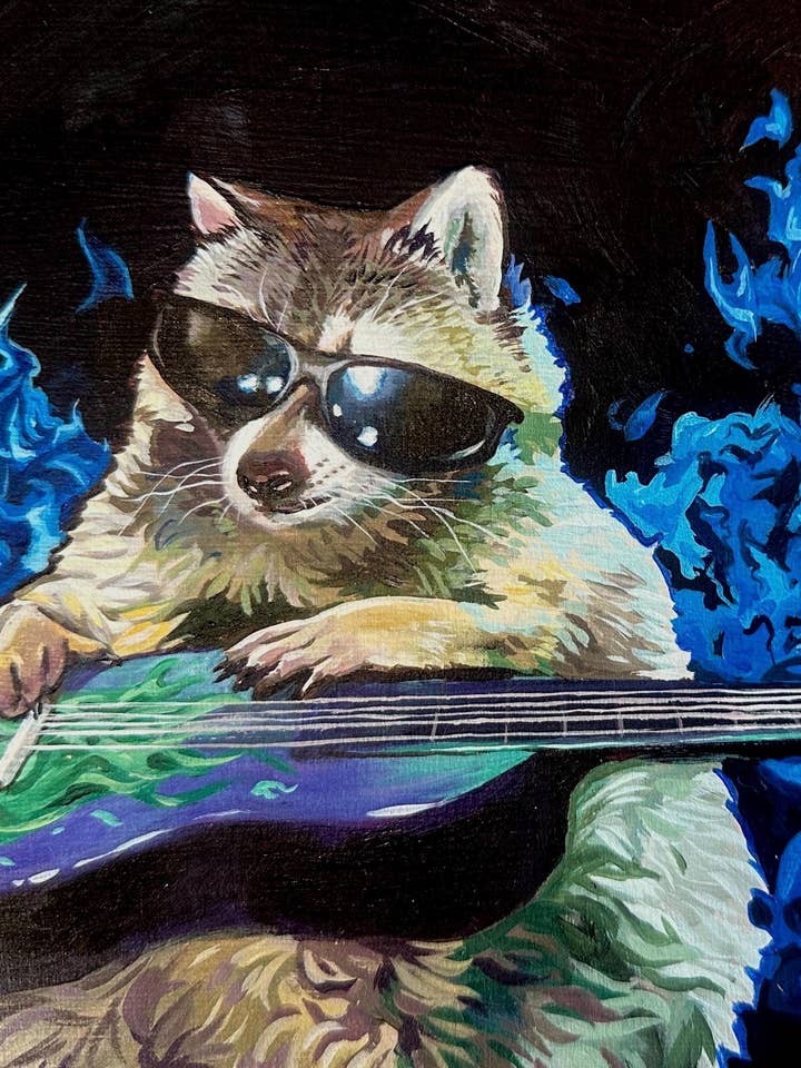 Rock N Roll Raccoon Art Print: Trash Panda Guitarist Poster for wholesale by mohrdoesart