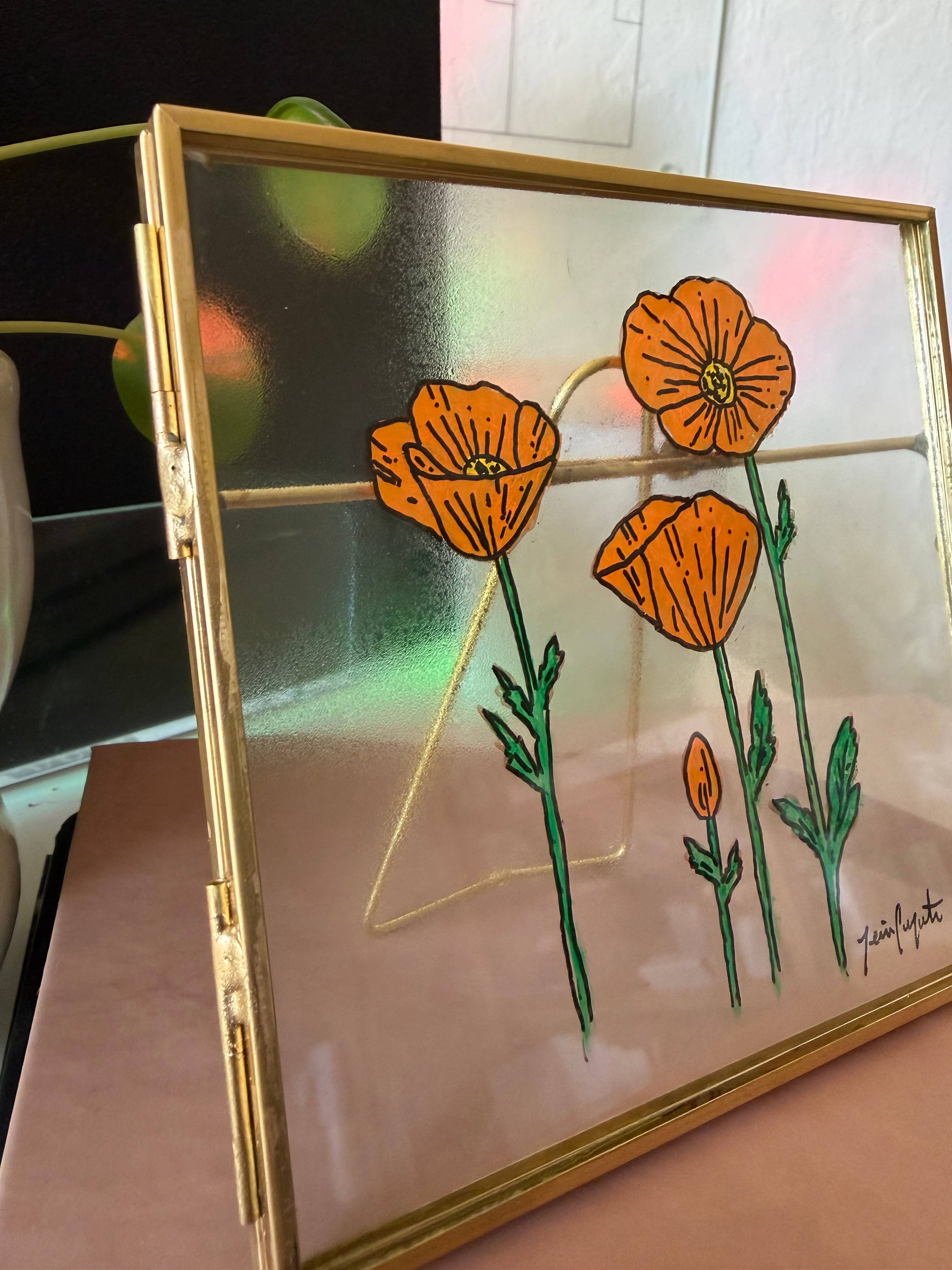 jcarp designs - Wholesale Decorative Tabletop Object - Hand-Painted Poppy Glass Frame: Whimsical Home Decor 4