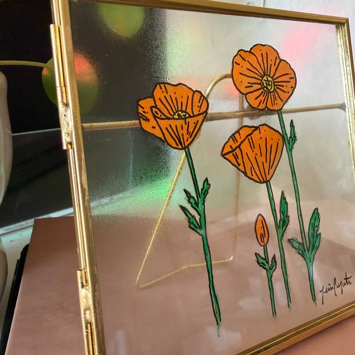 jcarp designs - Wholesale Decorative Tabletop Object - Hand-Painted Poppy Glass Frame: Whimsical Home Decor 4