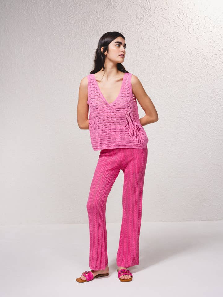 Blusa de crochê com decote em V por atacado de SMF