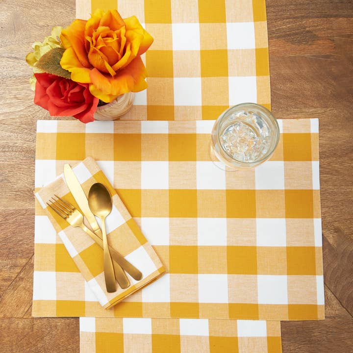 C&F Home - Wholesale Table Runner - SALE Franklin Ochre Yellow Buffalo Check Table Runner