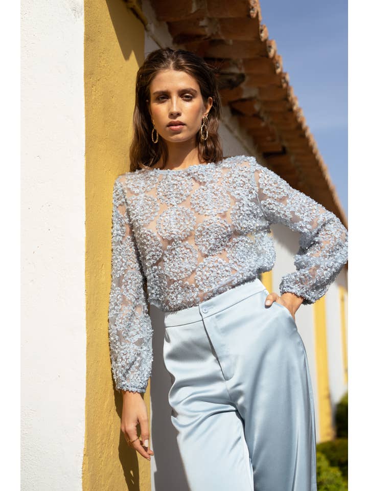 CHOKLATE PARIS - Wholesale Blouse - Women's - Textured rosette blouse (S/M-M/L) - CK08022