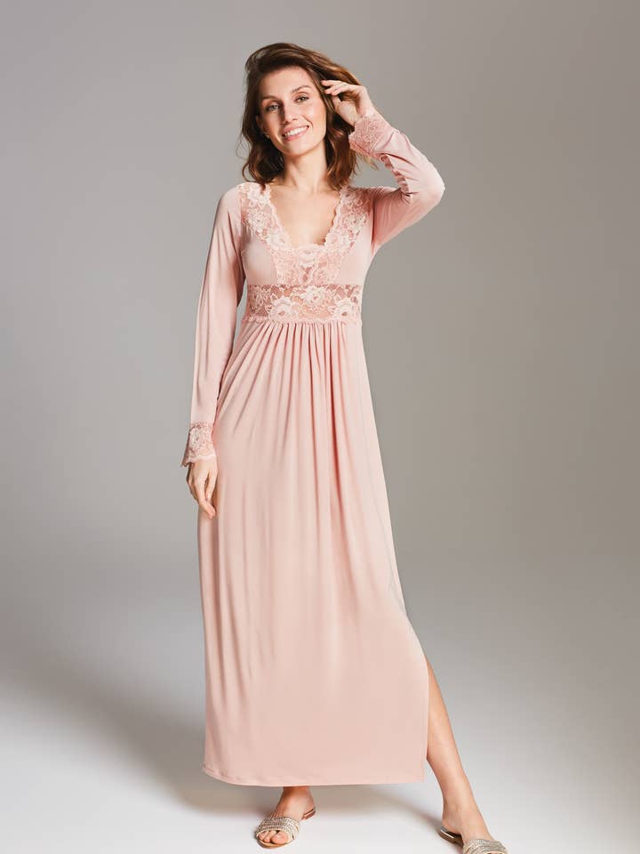Long Viscose Pleated Nightgown Sleepwear Night Dress S002 for wholesale by Oh!Zuza night&day