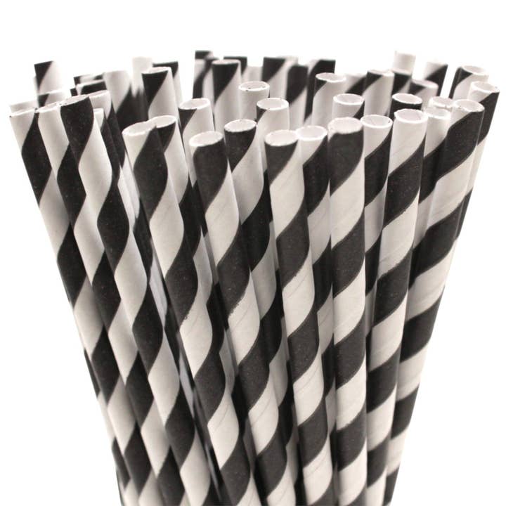 Innovative Paper Solutions - Wholesale Drinking Straw - Black & White Striped Paper Straws (6mm x 200mm)